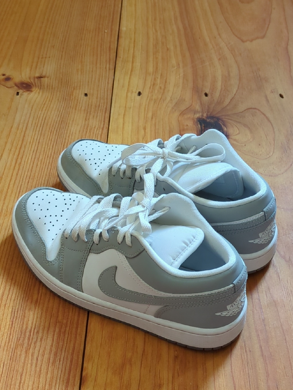 Jordan White and Light Gray Low-Top Sneakers with Wing Detail